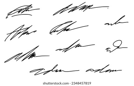 Collection of Signatures for Documents. Vector with Transparent Background