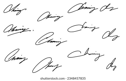 Collection of Signatures for Documents. Vector with Transparent Background