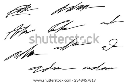 Collection of Signatures for Documents. Vector with Transparent Background