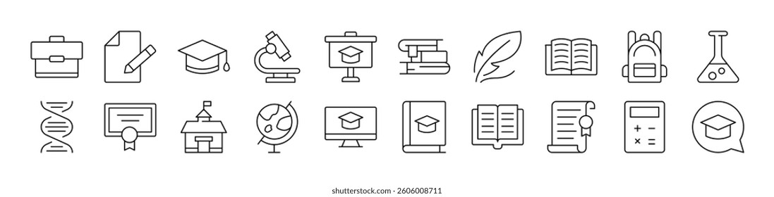 Collection of Signs of Briefcase, Microscope, Books for apps, web sites, banners, infographics and other types of design