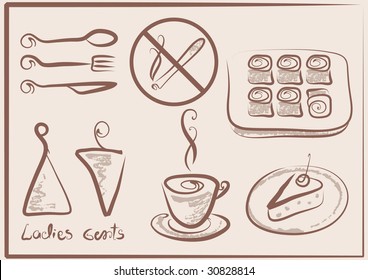 collection of signs for cafe or store