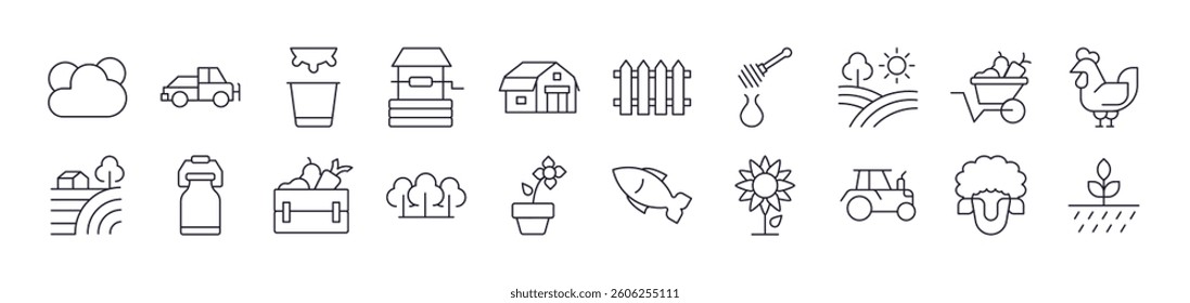 Collection of Signs of Field, Farm, Garden Drawn with Thin Line for apps, web sites, banners, infographics and other types of design