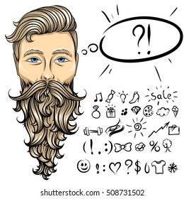 Collection of signs, icons. Speaking man with beard