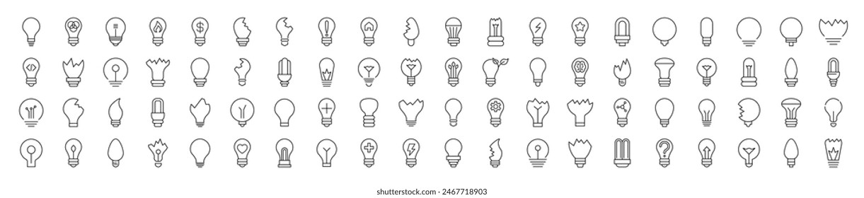 Collection of Signs of Lightbulbs. Suitable for books, stores, shops. Editable stroke in minimalistic outline style. Symbol for design 