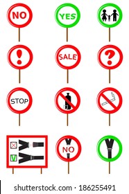 A collection of signs in red round frame. Vector EPS10.