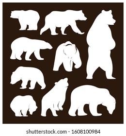 Collection of silhouette  Bears. Vector logo. Wildlife. Wild Bear. Vector illustration.