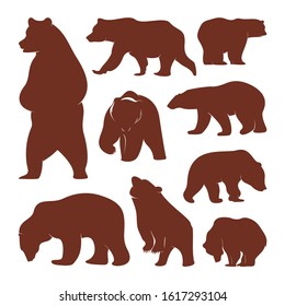 Collection of silhouette  Bears. Vector logo. Wildlife. Wild Bear. Vector illustration.