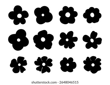 Coleção de silhueta ícone de flor preta, Conjunto de flores botânicas abstratas. Projeto floral de botânica vetorial.