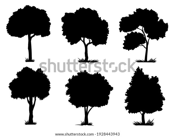 Collection Silhouette Black Tree Symbol Style Stock Vector (Royalty ...