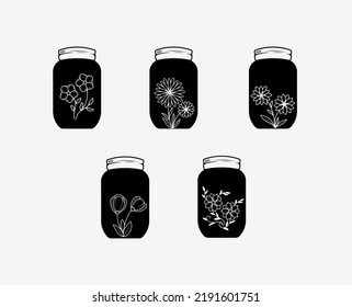 Collection of Silhouette Bottle with Flower Illustrations 
