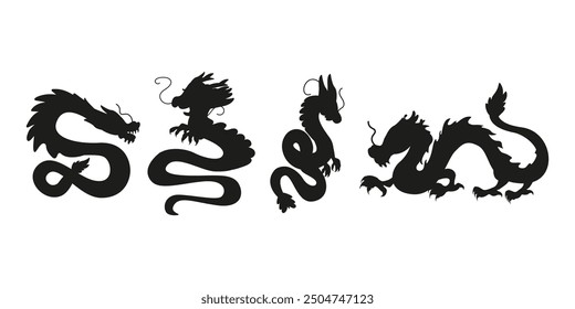 Collection silhouette of cartoon character Chinese dragon