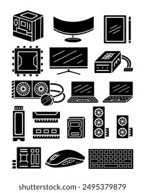 Colección de la Silueta de dibujos animados de Computadora y Tecnología relacionados, Vector, Ilustración.