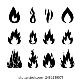Collection of Silhouette cartoon doodle of Fire effect, Vector, Illustration.