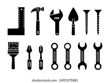Collection of Silhouette cartoon doodle of Tools, Vector, Illustration.