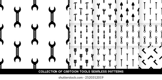 Collection of Silhouette cartoon doodle tools seamless pattern, Vector.