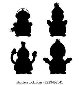 Collection of silhouette character snowman. Vector illustration
