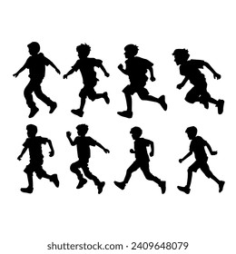 Collection silhouette of children running.