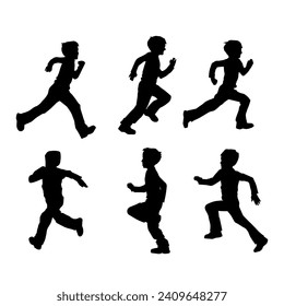 Collection silhouette of children running.