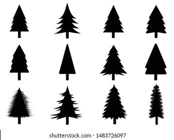 Collection of Silhouette Christmas trees Icon. Can be used to illustrate any nature or healthy lifestyle topic.