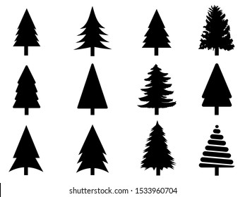 Collection of Silhouette Christmas trees Icon. Can be used to illustrate any nature or healthy lifestyle topic.