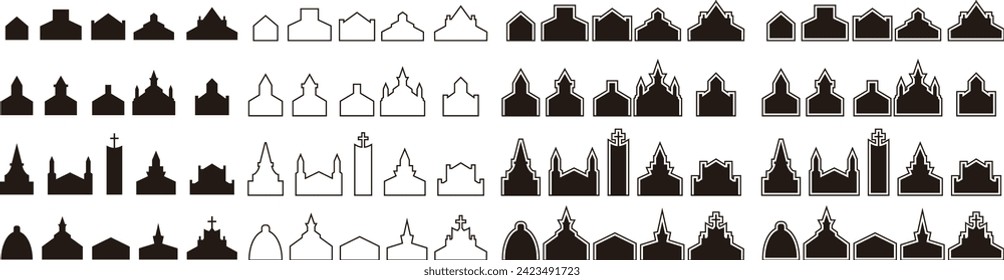 Collection of Silhouette Classic Church Shape Religious Building Shape of Christian Vector church building Set