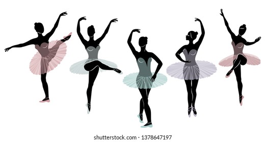 Beautiful Set Ballerinasballet Dancing Silhouettes Stock Vector ...