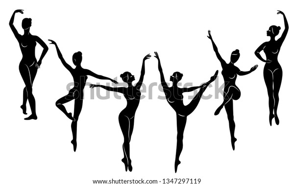 コレクション かわいい女性のシルエットがバレエを踊っている その女の子は細身の美しい姿をしている 女性バレリーナ ベクターイラストセット のベクター画像素材 ロイヤリティフリー