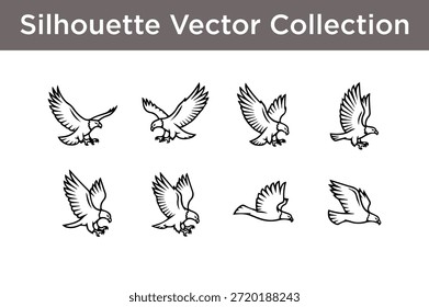 Colección de Vectores de águila de silueta aislados sobre fondo blanco