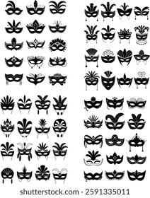 Collection of Silhouette Elegant Masquerade Masks with Intricate Designs , Mardi gras vector