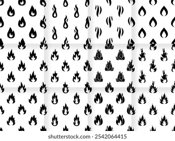 Collection of Silhouette fire effect element seamless pattern.