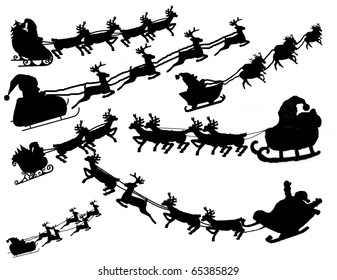 Collection silhouette  of flying Santa, vector  illustration - more available