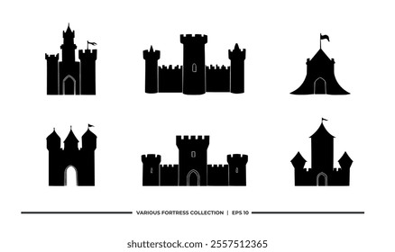 A collection of silhouette fortress designs, ideal for graphic resources and creative projects.