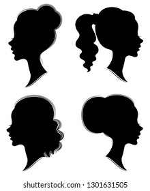 Vector Silhouettes Girls Hairstyles Stock Vector (Royalty Free ...