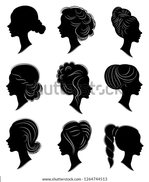 Collection Silhouette Head Sweet Lady Pretty Stock Vector Royalty