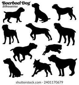 Collection of silhouette illustrations of boerboel dog