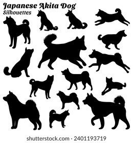 Collection of silhouette illustrations of japanese akita dog