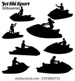 Collection of silhouette illustrations of jet skiers