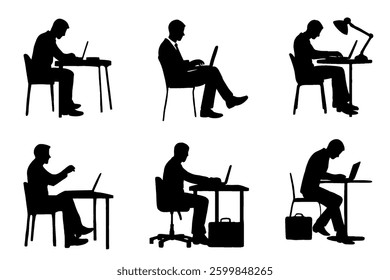 Collection of silhouette illustrations of sitting businessmen
