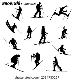 Collection of Silhouette illustrations of snow ski