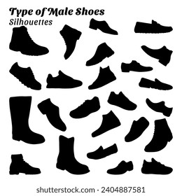 Collection of silhouette illustrations of types of men's shoes