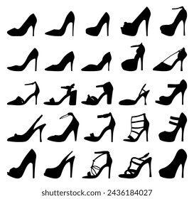 Collection of silhouette illustrations of types of women's high heel shoes