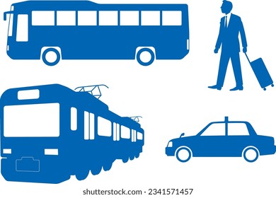 Collection of silhouette illustrations of various means of transportation