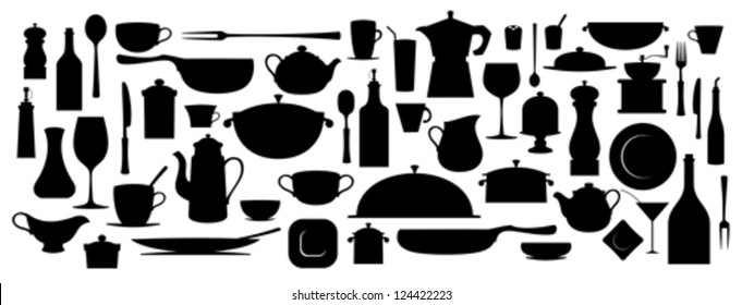 Collection of silhouette kitchen utensil tool.