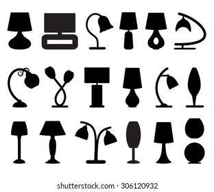 Collection of silhouette lamps. Isolated on white background. Black and 
white. Vector illustration. 