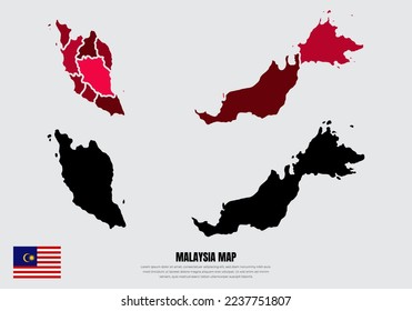 Collection of silhouette Malaysia maps design vector. Malaysia maps design vector