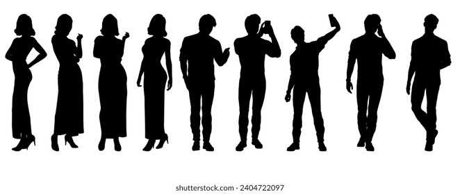 collection of  silhouette male and female body posing with different body action, isolated vector for graphic resource
