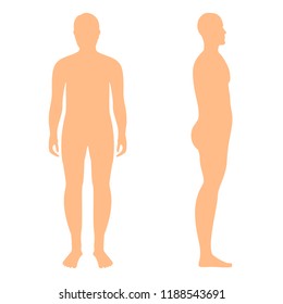 Collection of silhouette of man in front and side view. Vector illustration, isolated on white background
