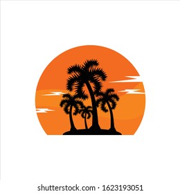 Collection of silhouette of palm or coconut tree. 