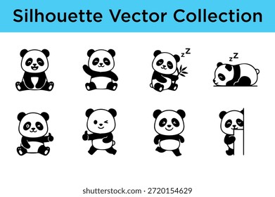 Kollektion von Silhouetten-Panda-Vektorgrafiken einzeln auf weißem Hintergrund