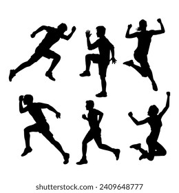 Collection silhouette of people running pose. Group of silhouette of runner people.